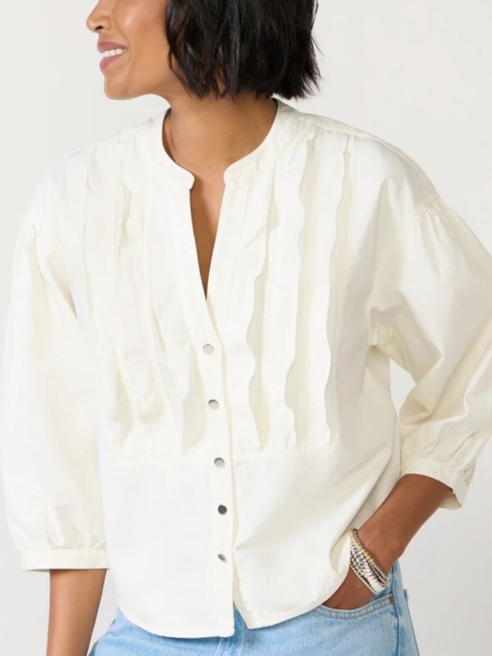 Nation LTD Cream Ruffle Button-Front Blouse